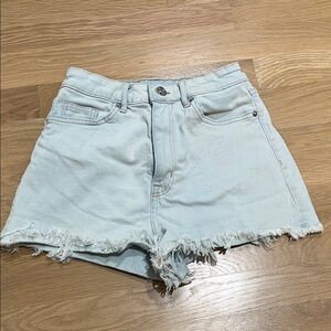 Divided Light Blue Frayed Hem Jean Shorts